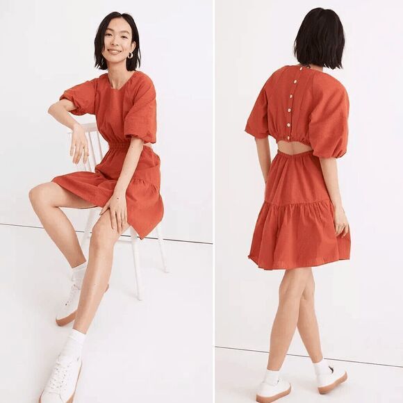 Made Well NWTS Seersucker Mini Dress - Orange - Picture 1 of 1